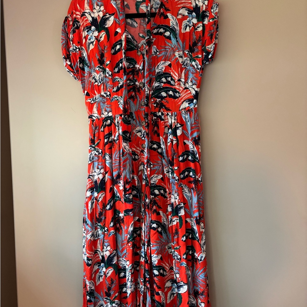 LOFT Floral Midi Button Front Dress